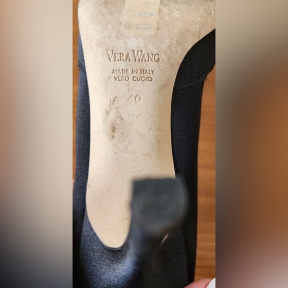VERA WANG Black Satin Stiletto Heel w/Rhinestone Flower Embellishment Size EU40 - Picture 8 of 12